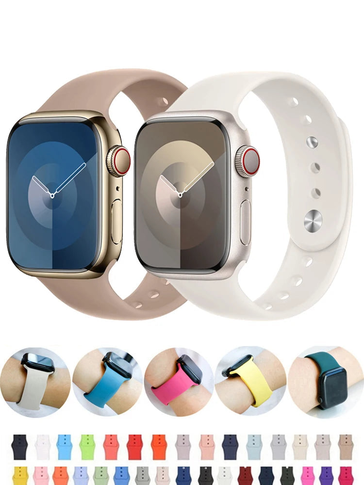 Apple Watch with silicone straps in various colors, showcasing comfort and style for everyday use.