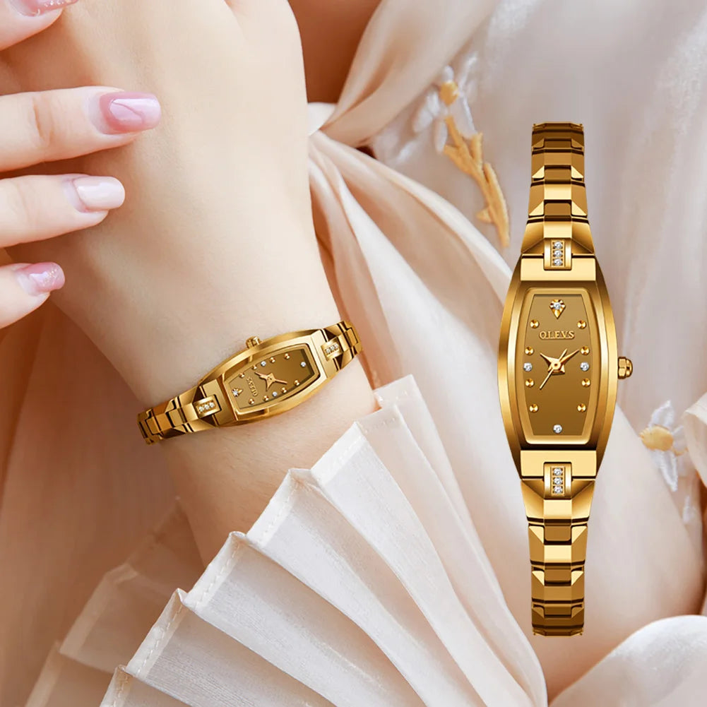Women's Slim Tonneau Crystal Accent Watch — Slim watch worn on wrist — BandsCo Straps