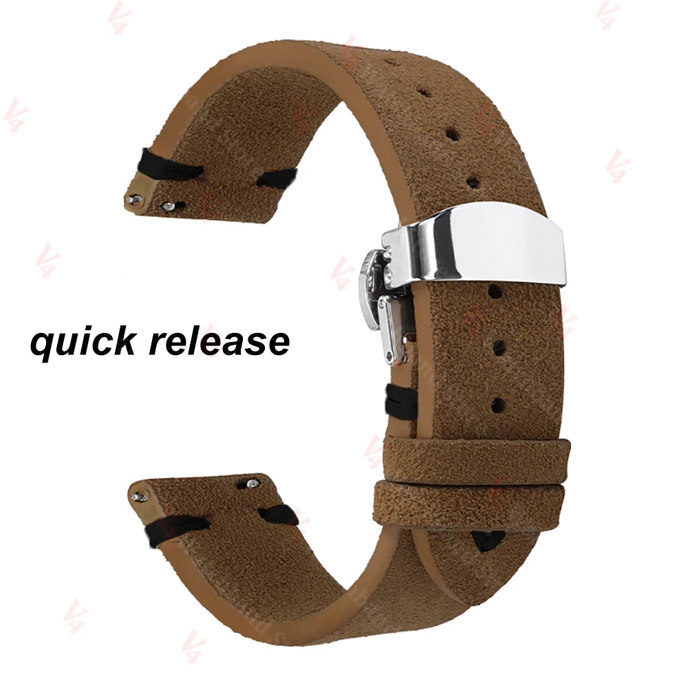 Garmin Suede Butterfly Clasp Band in Brown, Black Stitching
