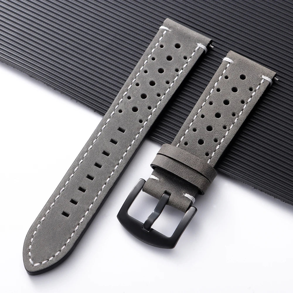 COROS Perforated Leather Band with Stitching Options – Gray / White Stitching