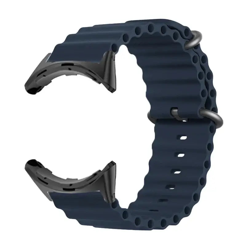 Ribbed Silicone Google Pixel Watch Band with Buckle in Navy Blue