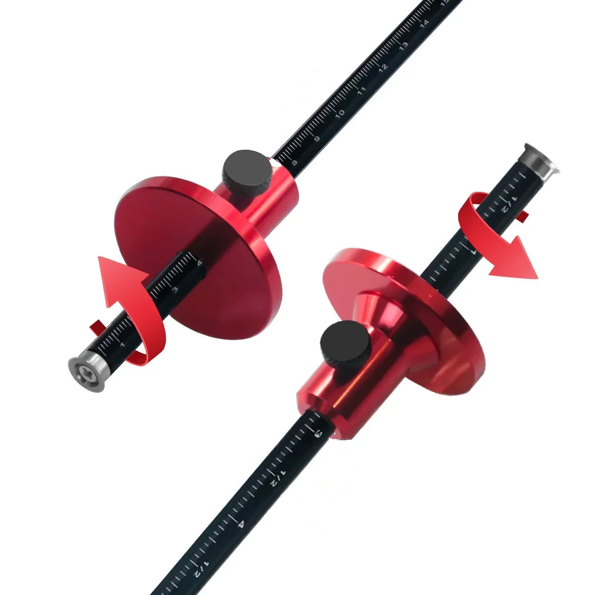 Wheel marking gauge with inch and metric scales on the beam