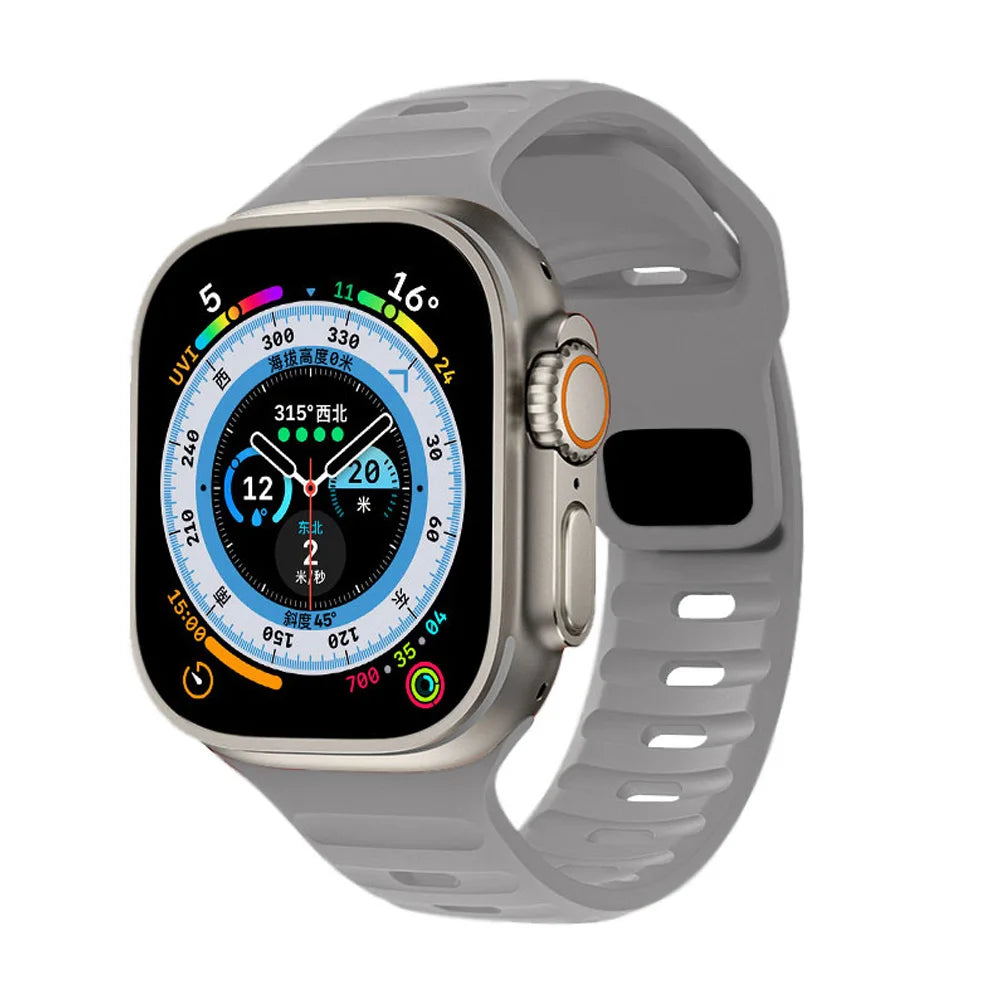Slotted Silicone Apple Watch Band with Metal Buckle in Light Gray