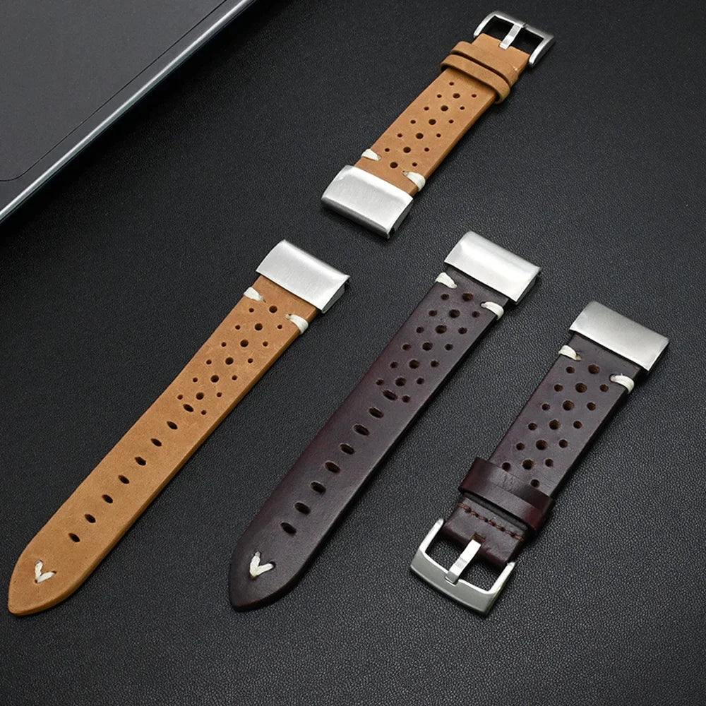 Garmin QuickFit Perforated Leather Band three perforated leather colors laid flat