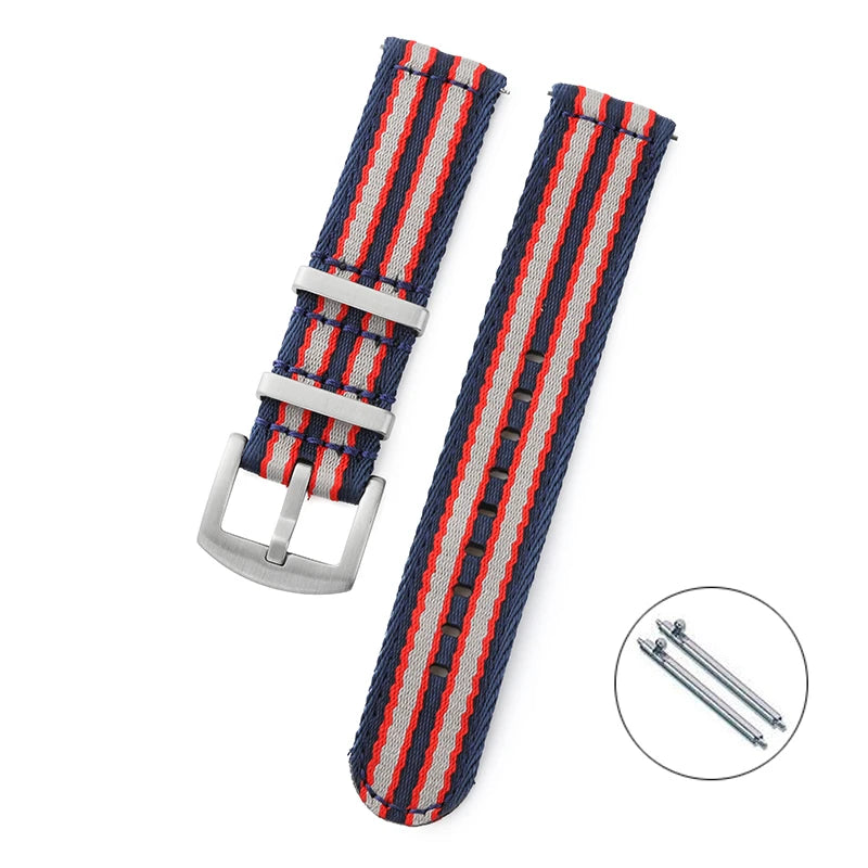 COROS Nylon Band with Rectangular Metal Keepers – Navy / Red / Gray Stripes
