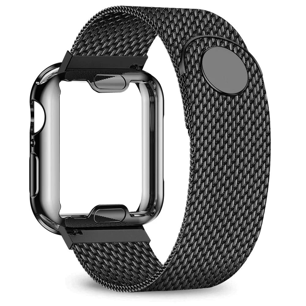 Apple Watch premium stainless steel Milanese band in black, durable and stylish accessory for any occasion.