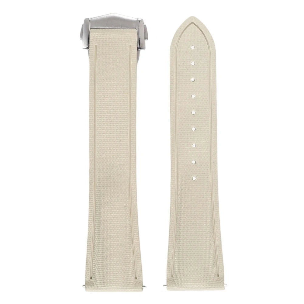 Garmin Sailcloth-Texture FKM Rubber Band in Beige with Silver Clasp