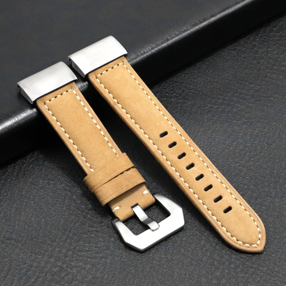 Garmin QuickFit Stitched Leather Buckle Band in Tan / Silver