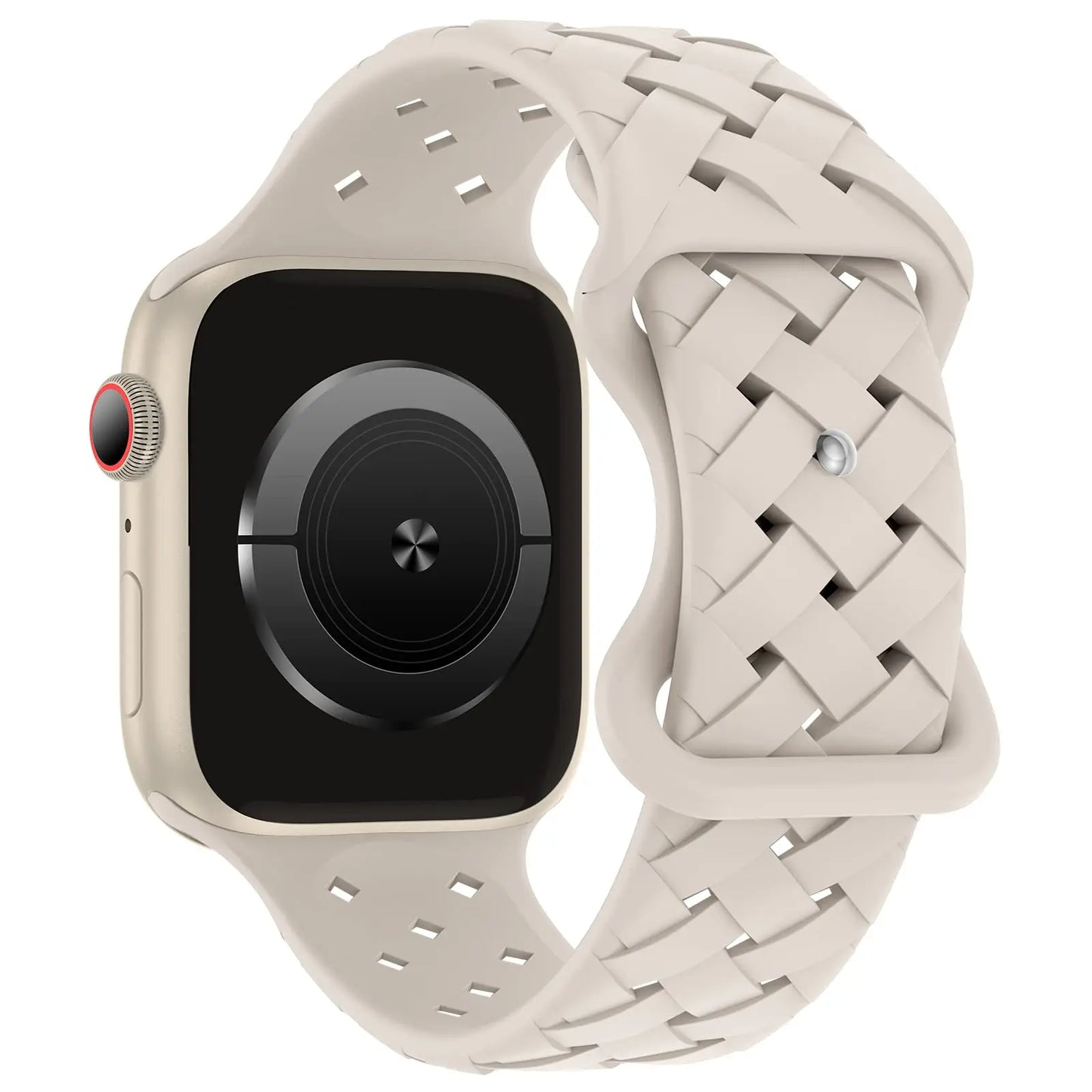 Apple Watch with sporty breathable silicone strap, designed for comfort and airflow, ideal for active lifestyles.
