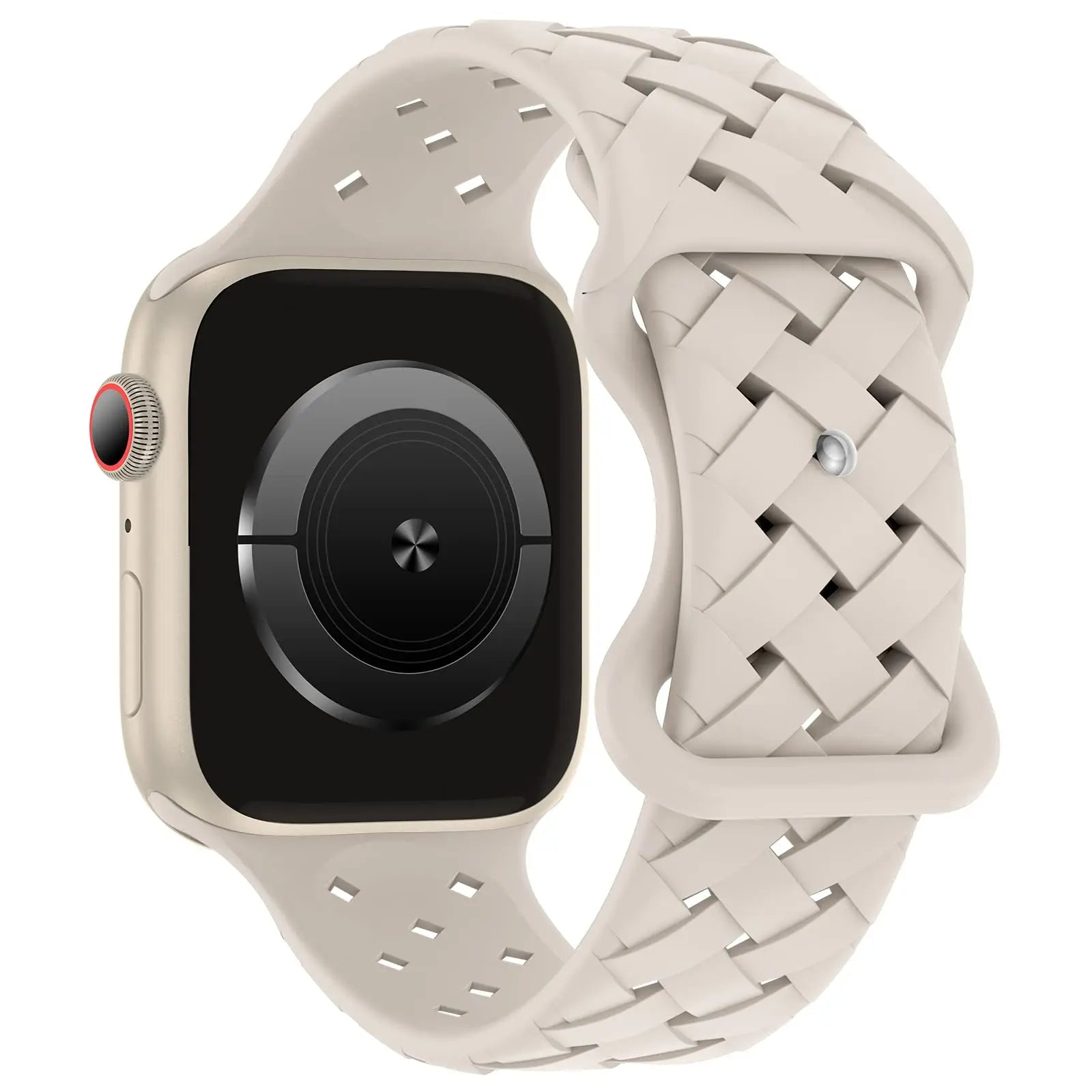 Apple Watch with sporty breathable silicone strap, designed for comfort and airflow, ideal for active lifestyles.