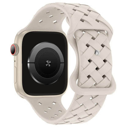 Apple Watch with sporty breathable silicone strap, designed for comfort and airflow, ideal for active lifestyles.