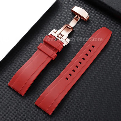 Silicone Butterfly Clasp Band in Red with Rose Gold Clasp
