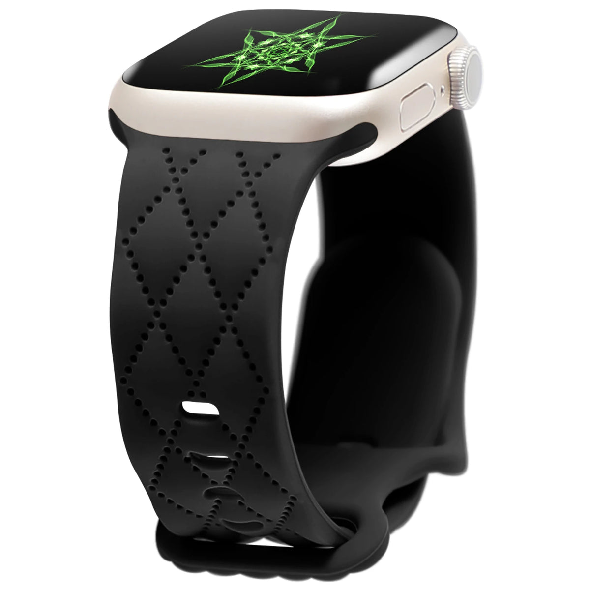 Quilted Diamond-Pattern Silicone Apple Watch Band in Black