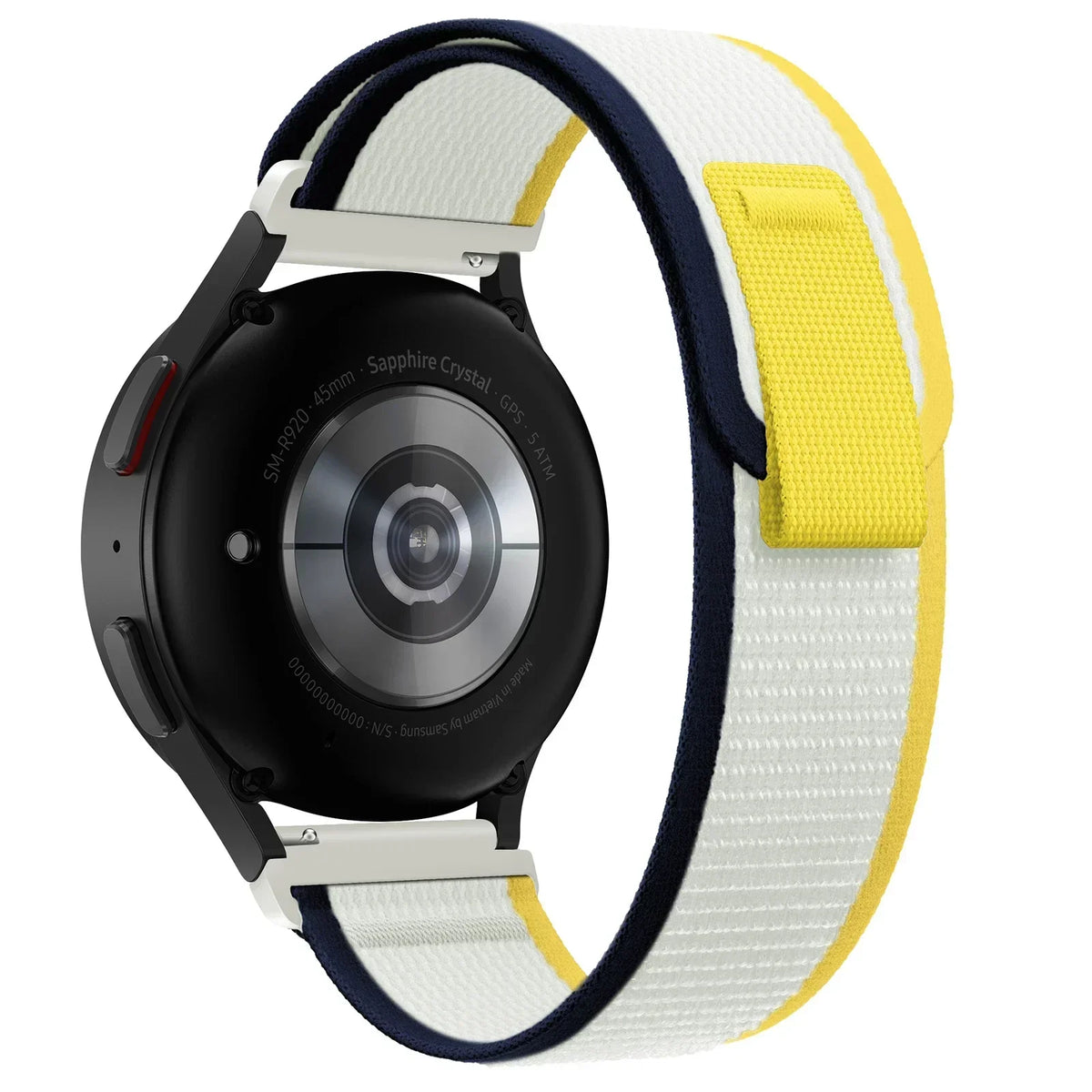 Motorola Moto Nylon Trail Loop Watch Band with Pull Tab — White / Yellow / Navy