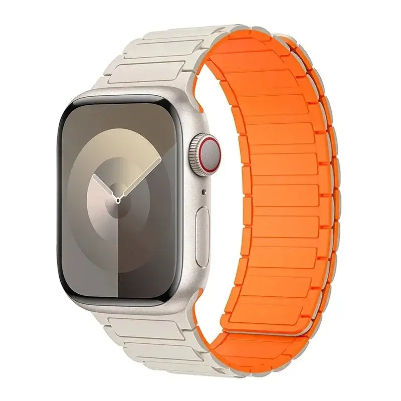Ivory / Orange segmented silicone Apple Watch band