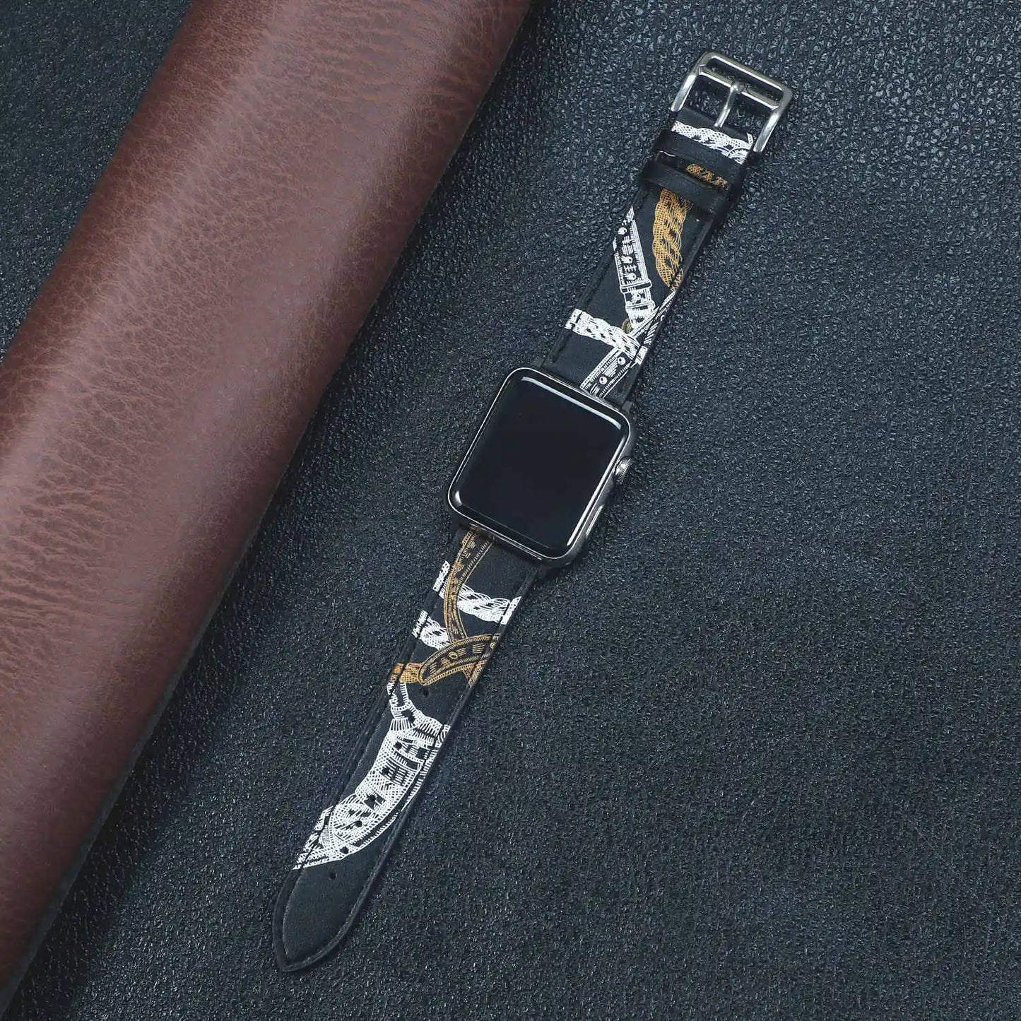 Apple Watch Fabric Band in stylish design on a textured surface, showcasing durability and comfort.