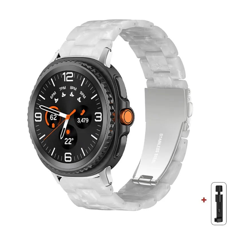 Samsung Galaxy Resin Link Watch Band - Tortoise Women Watch8/Watch8 Classic/Watch9 Ultra/Ultra2 with resin and stainless steel clasp