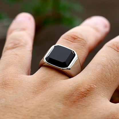 Black Agate Inlay Ring, Stainless Steel - view 5