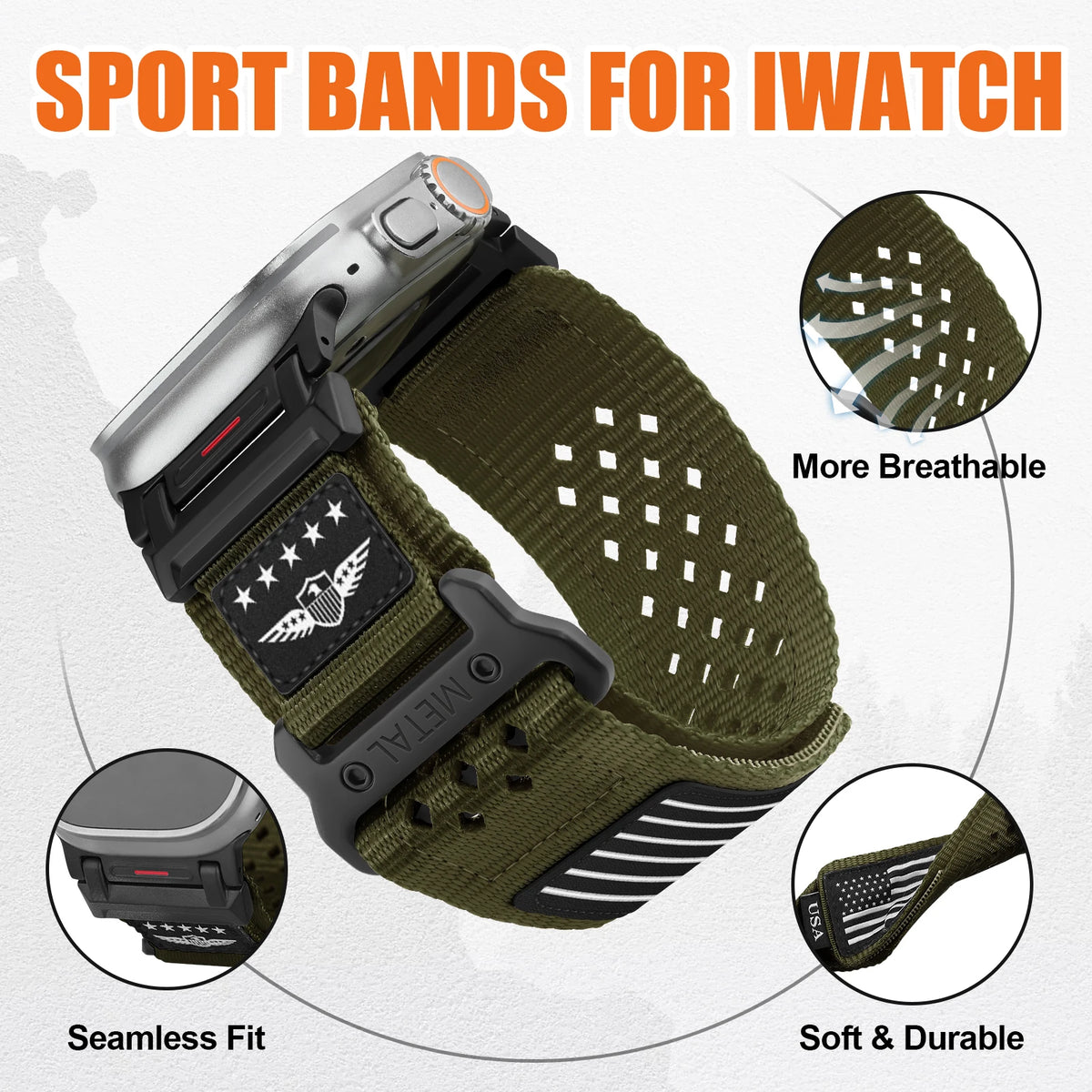 Diamond perforations and fabric strap details for Apple Watch