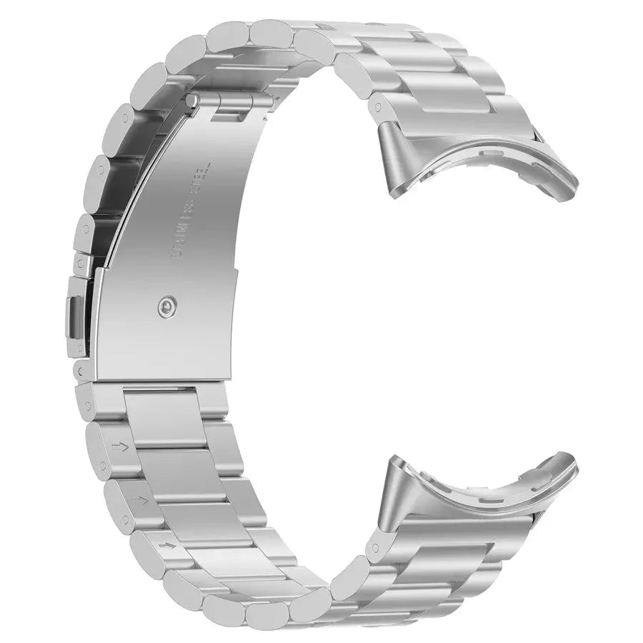 Silver steel link strap with folding clasp