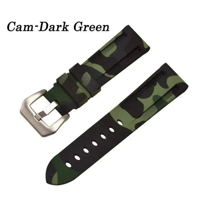 Camouflage Silicone Buckle Band in Dark Green Camo / Silver Buckle for compatible Huawei watches