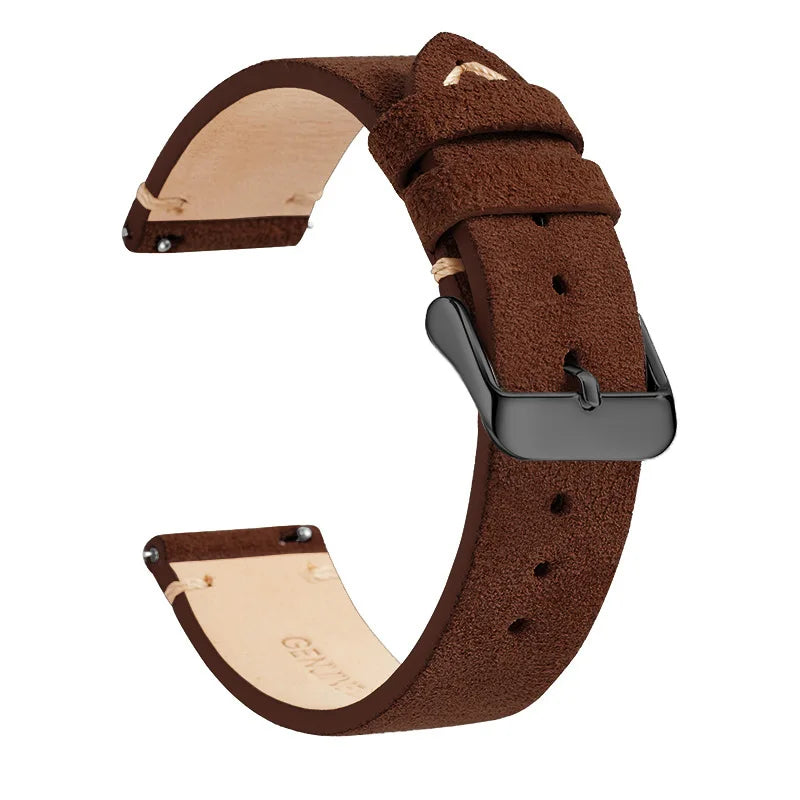 OnePlus Leather Quick Release Watch Band Strap for Smartwatch, brown suede finish, comfortable fit, compatible with various OnePlus watches.