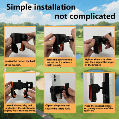 Magnetic Golf Cart Phone Holder, Clamp Grip for 4.5 to 7 in Phones