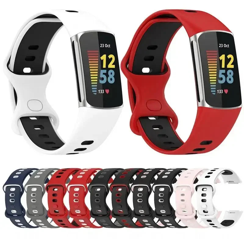 Fitbit Charge 5 soft silicone straps in various colors, designed for comfort and style on your smartwatch.