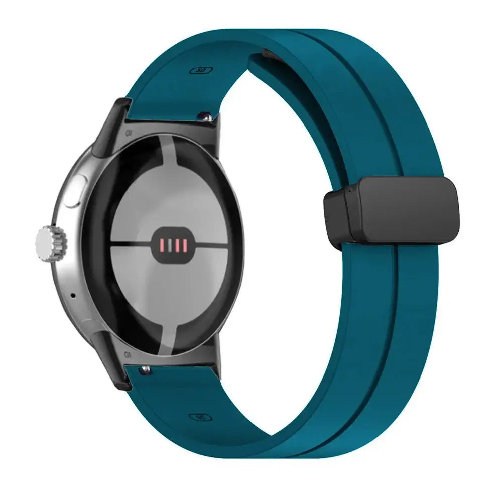 Magnetic Folding Clasp Silicone Google Pixel Watch Band in Deep Teal / Black