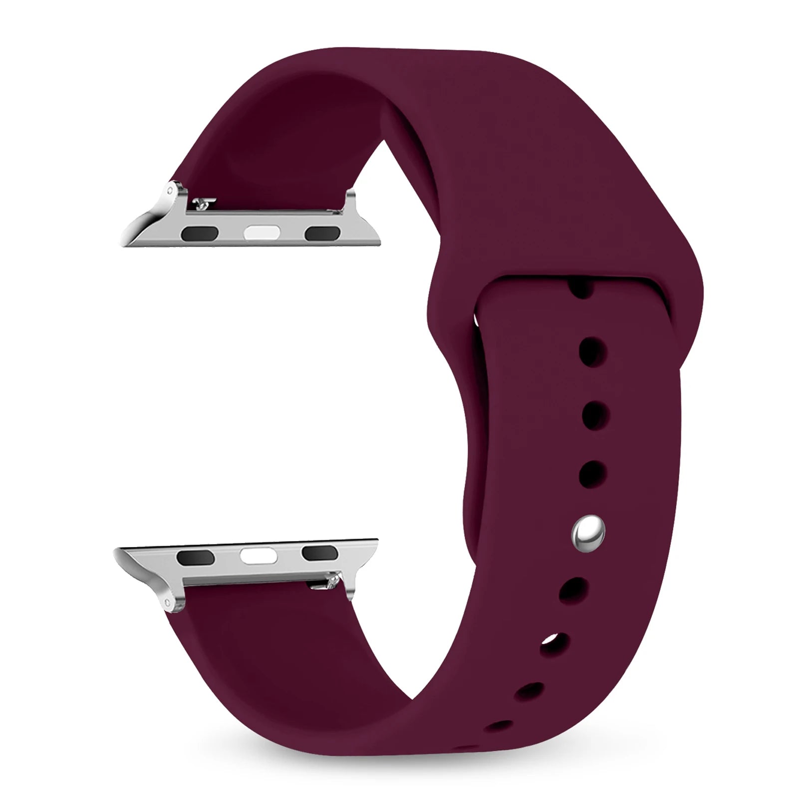 Apple Watch silicone strap in burgundy, comfortable, waterproof band for versatile daily wear.