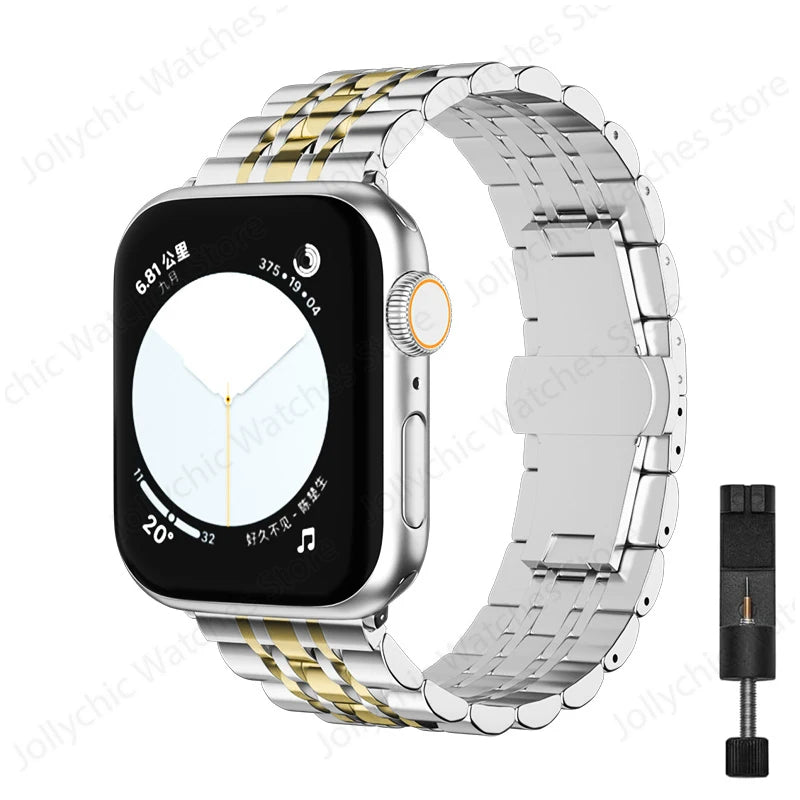 Multi-Row Stainless Steel Apple Watch Bracelet Band in Silver / Gold - With Tool