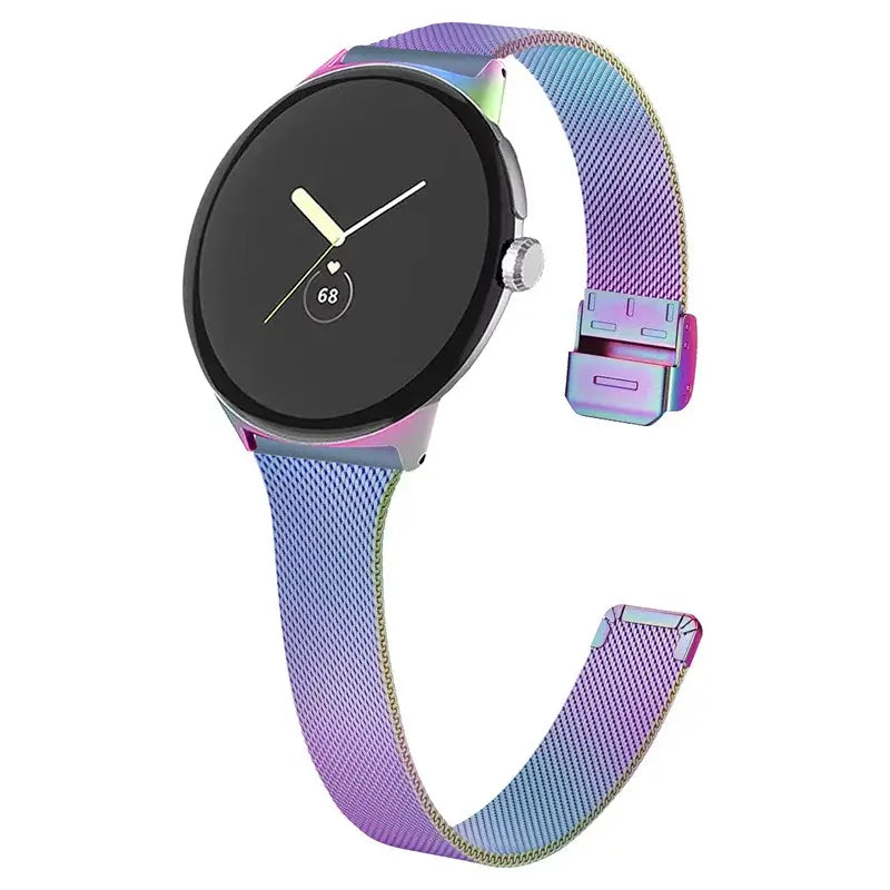 Clasp Mesh Stainless Steel Google Pixel Watch Band in Rainbow