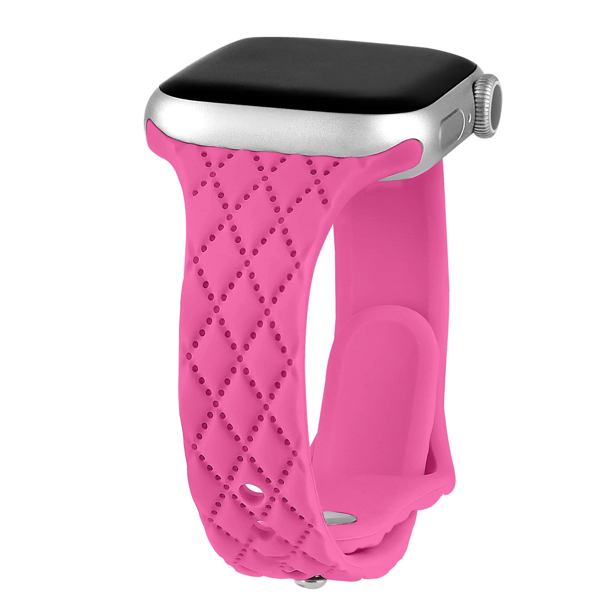 Diamond-Pattern Slim Silicone Apple Watch Band in Hot Pink
