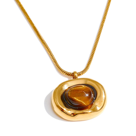Tiger's eye wavy disc pendant necklace