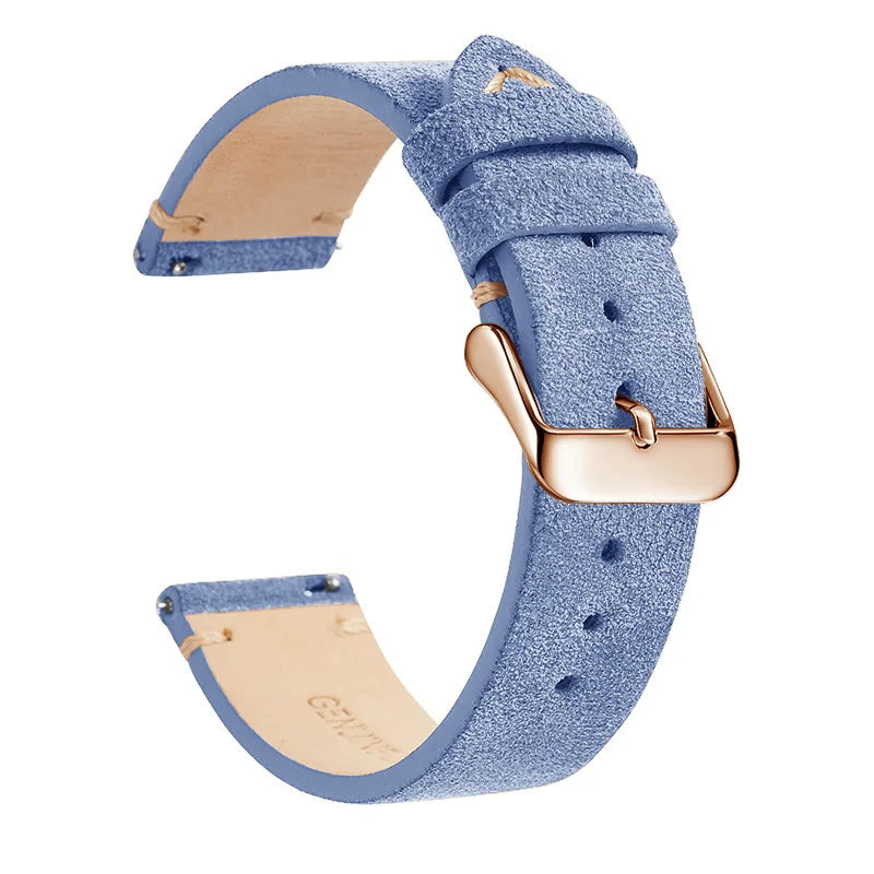 OnePlus Leather Quick Release Watch Band Strap for Smartwatch in soft blue fabric with gold buckle.