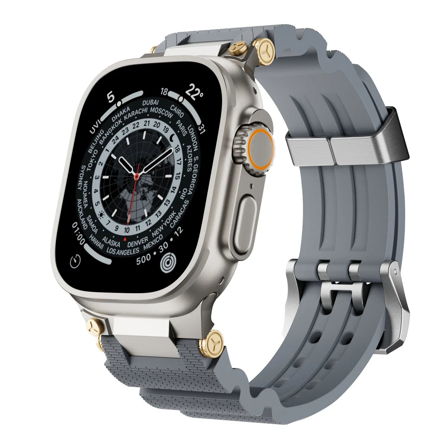 Apple Watch with waterproof silicone sports strap, designed for comfort and durability during workouts and daily wear.