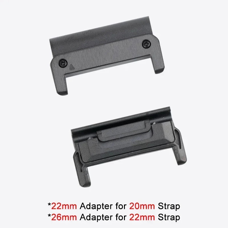 Garmin strap adapters for 20mm and 22mm bands, ensuring a secure fit for Garmin smartwatch straps.