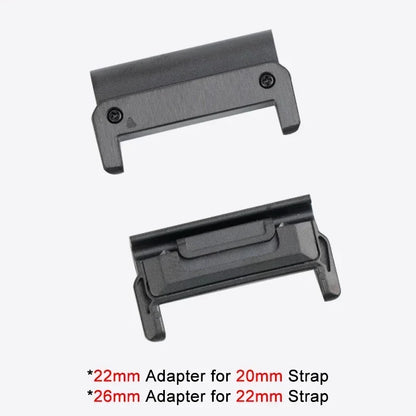 Garmin strap adapters for 20mm and 22mm bands, ensuring a secure fit for Garmin smartwatch straps.