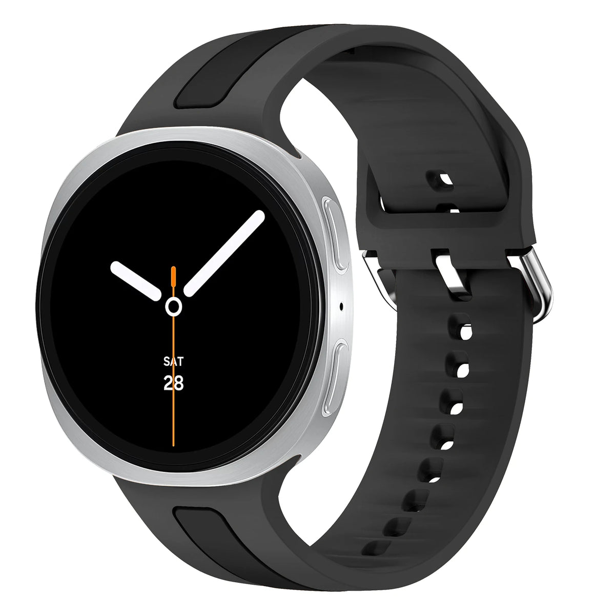 Samsung Galaxy Silicone Two-Tone Sport Watch Band - Watch8/Watch8 Classic/Watch9 in space grey black color.