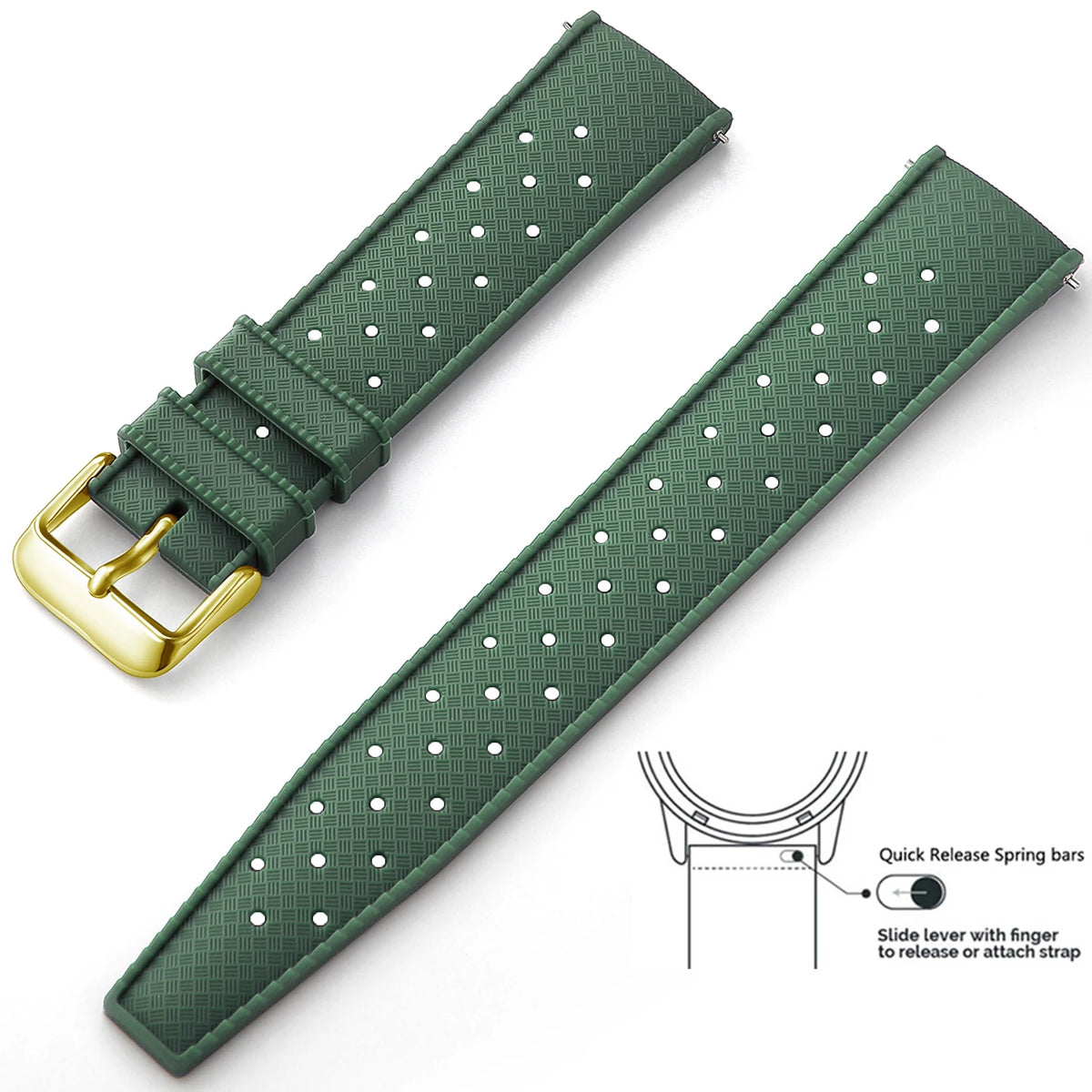Tropic Silicone Band for Motorola Moto — Forest Green / Gold Buckle