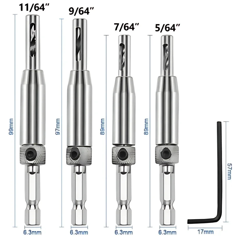 4-bit set: 5/64, 7/64, 9/64 and 11/64 in. with hex key