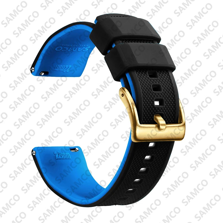 COROS Textured Silicone Watch Band with Buckle Choices - Black / Blue - Gold Buckle