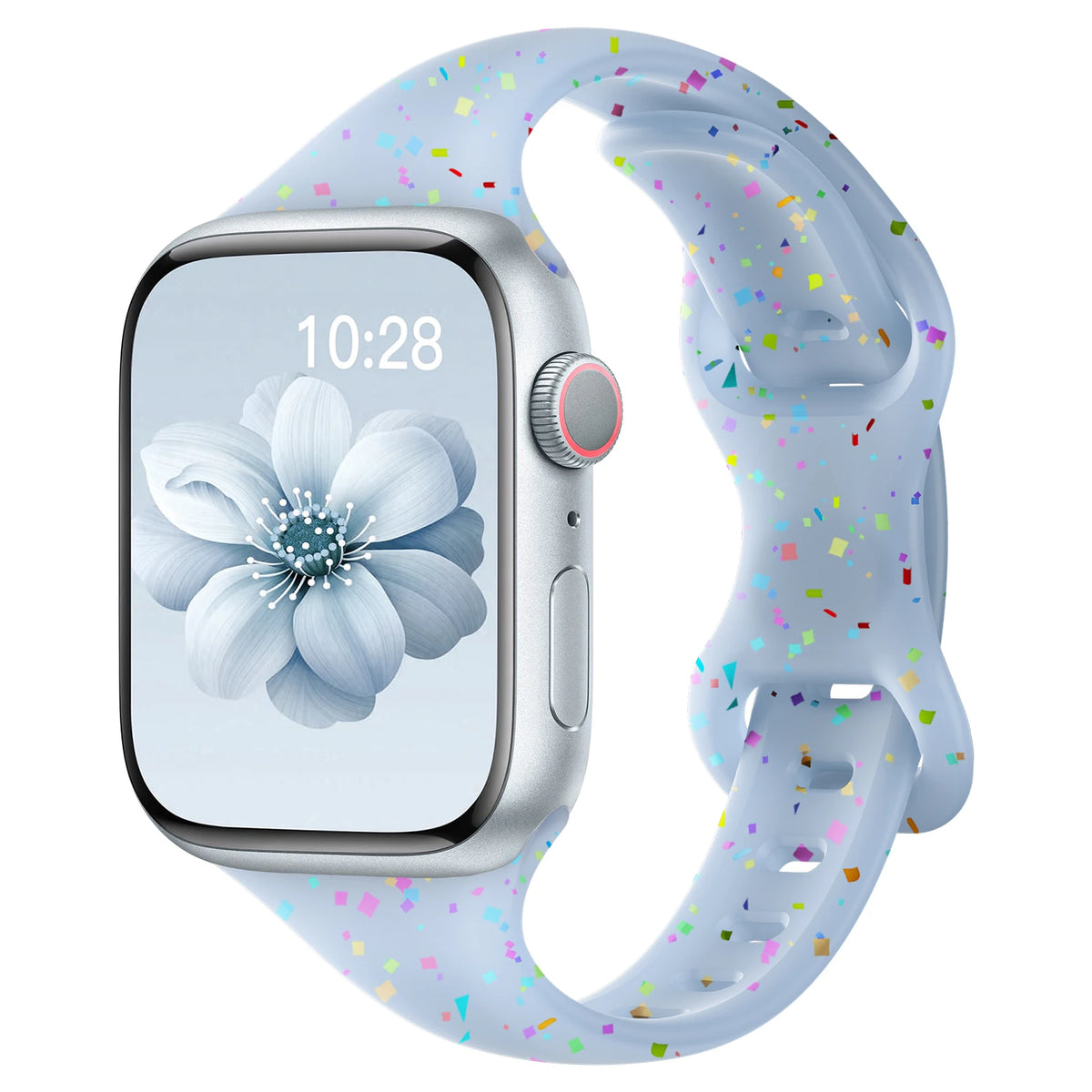 Confetti Speckle Slim Silicone Apple Watch Band in Translucent Blue