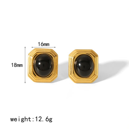 Obsidian Earrings, Stainless Steel, Gold or Silver Tone