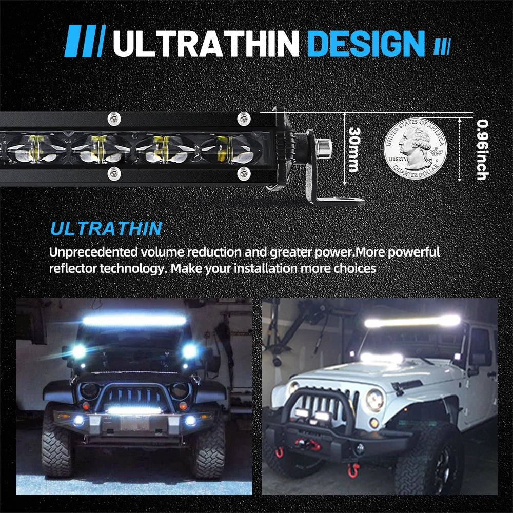 Slim LED Light Bar for Golf Carts, Single Row, 7 to 26 in