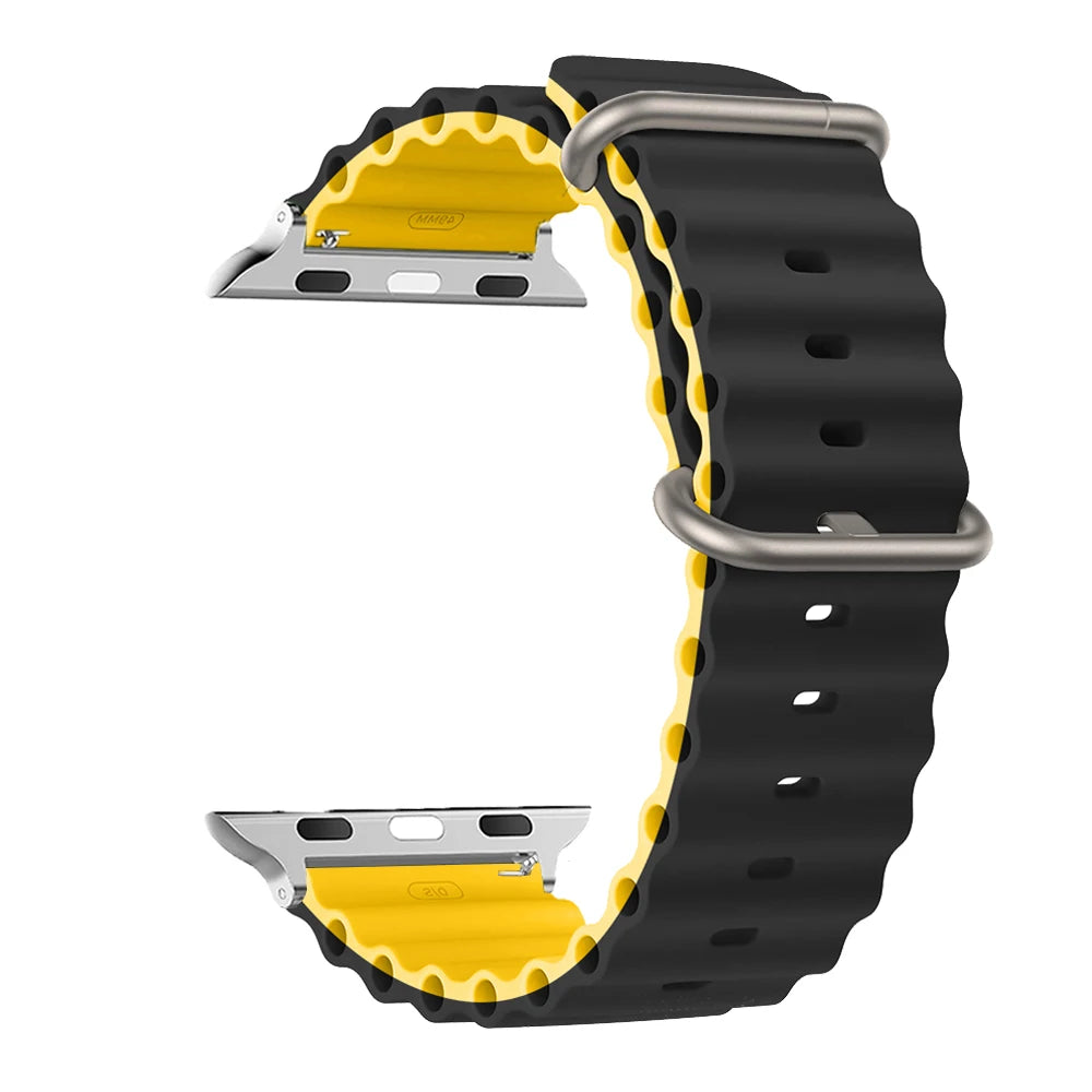 Ribbed Silicone Apple Watch Band - Solid & Two-Tone in Black / Yellow