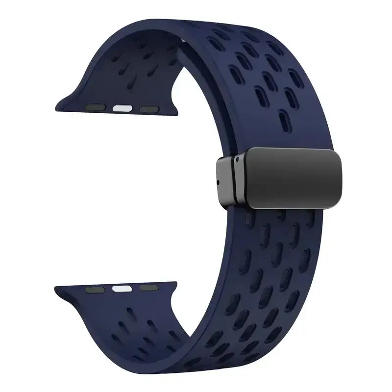 Navy Blue perforated silicone Apple Watch band with magnetic clasp