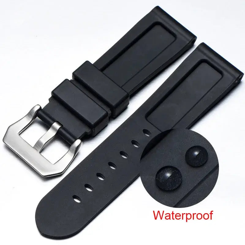 Black silicone strap with raised borders