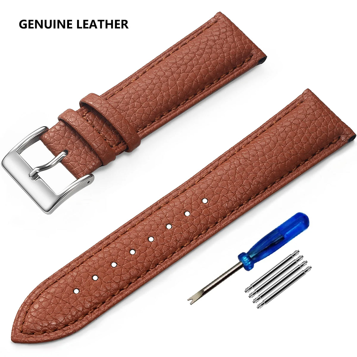 Grained Leather Band in Tan with Silver Buckle