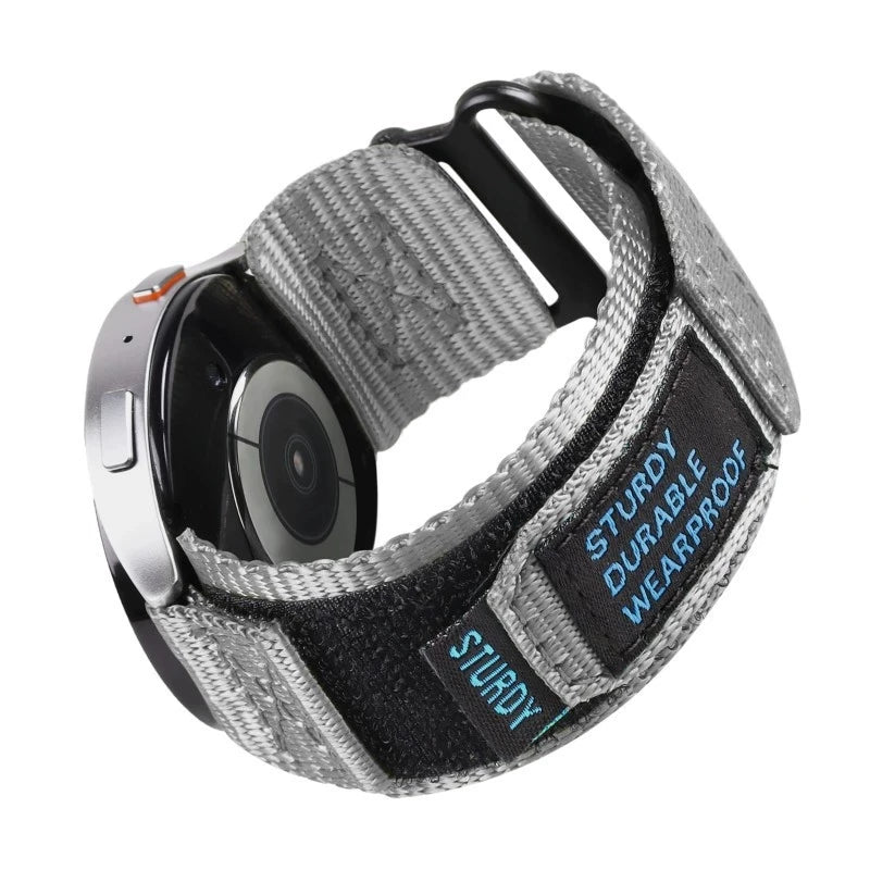 COROS Nylon Sport Loop Watch Band with Text Patch - Gray loop fastening detail